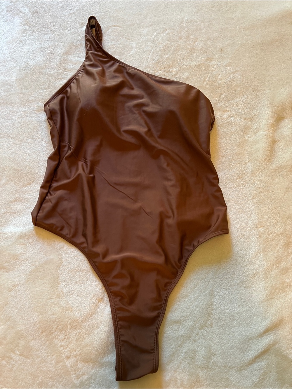 SHEIN Brown One-Shoulder Women's One-Piece Thong Swimsuit